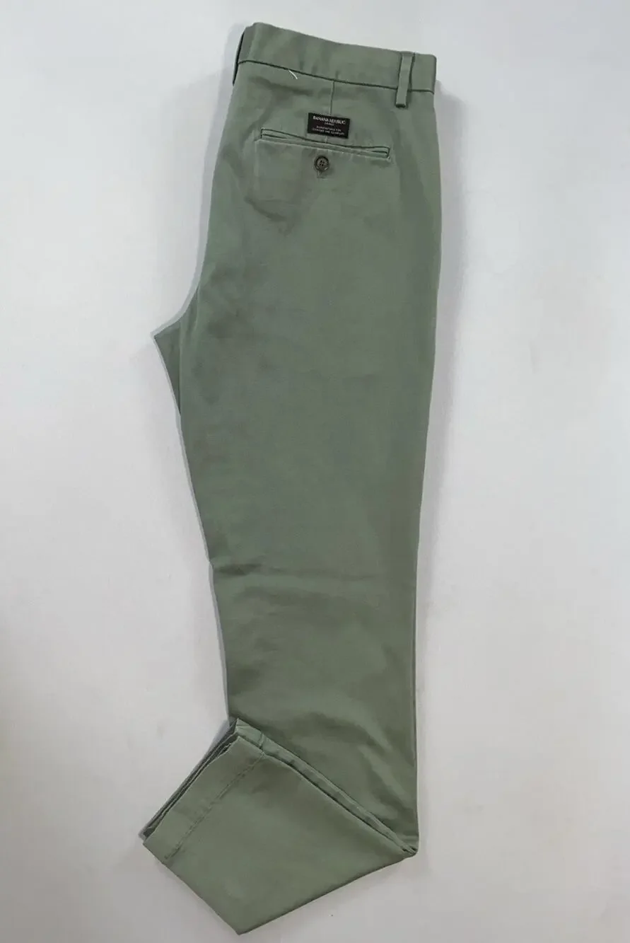 Banana Republic Fulton Fit Flat Front Stretch Cotton Chino Pants. Green, 34X32.5